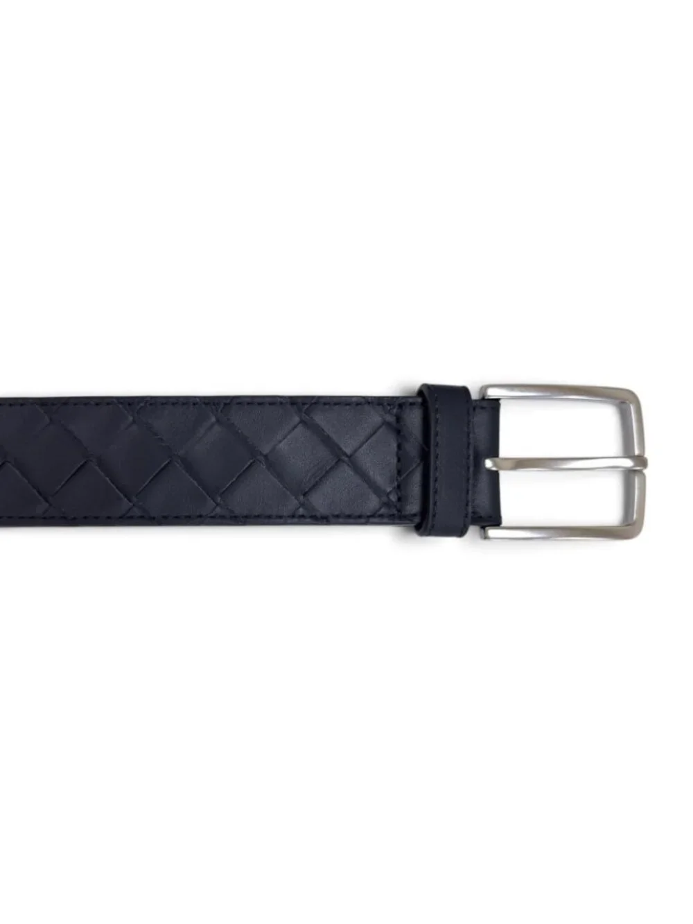 Bottega Veneta Intrecciato Leather Belt Navy Silver 95